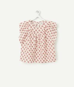 Blouse fille en coton rose pâle et imprimée fleurie - 8 A
