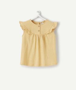 T-shirt bébé fille jaune en coton bio avec volants - 36 M