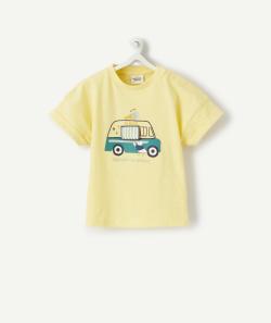 T-shirt bébé garçon jaune en coton biologique avec voiture - 12 M