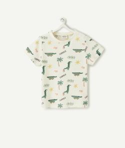 T-shirt bébé garçon écru en coton bio avec crocodiles - 3 M