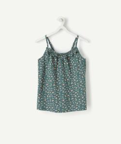 T-shirt à bretelles fille vert en fibres recyclées avec imprimé fleuri - 14 A