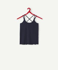 T-shirt à bretelles croisées fille blanc en coton bio - M