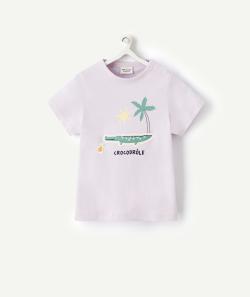 T-shirt bébé garçon mauve en coton bio avec crocodile en relief - 23 M