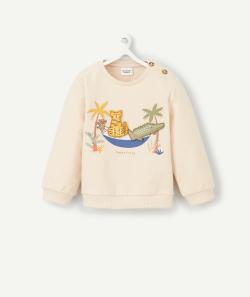 Sweat bébé garçon en fibres recyclées beige avec patch auto-adhésif - 23 M