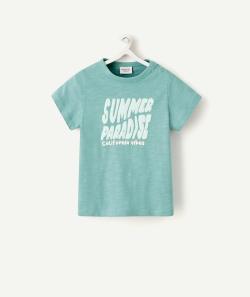 T-shirt bébé garçon vert en coton bio avec message en relief - 23 M