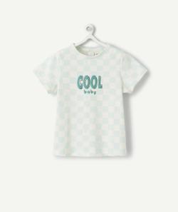 T-shirt bébé garçon en coton bio et damier avec message - 18 M