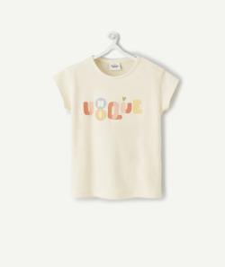 T-shirt bébé fille en coton bio écru avec message coloré - 23 M