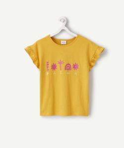 T-shirt fille moutarde palma en coton bio avec imprimé rose - 4 A