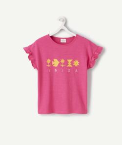 T-shirt fille rose ibiza en coton bio avec imprimé jaune - 10 A