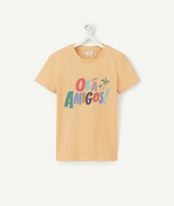 T-shirt garçon en coton bio orange avec message coloré - 10 A