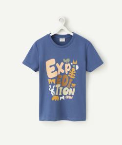 T-shirt garçon en coton bio bleu avec message coloré - 8 A