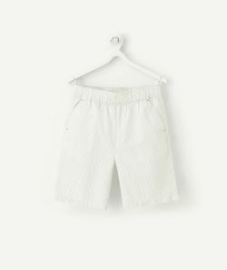 Bermuda droit garçon en fibres recyclées rayé vert et blanc - 5 A
