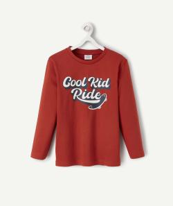 T-shirt garçon rouge en coton bio avec message et skate - 2-3 A