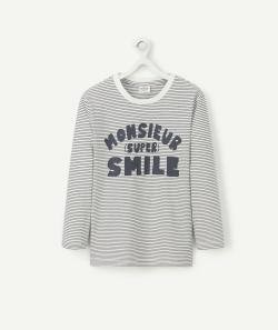 T-shirt garçon en coton bio rayé avec message smile - 5 A