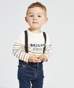 T-shirt bébé garçon en coton bio écru rayé - 9 M