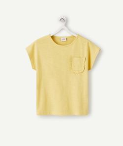 T-shirt fille jaune en coton bio avec poche - 14 A