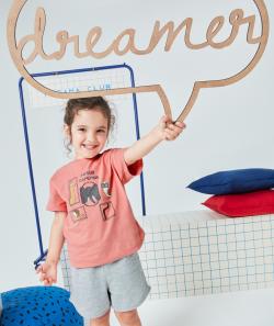 Pyjama fille en coton bio rose et gris family portrait - 4 A