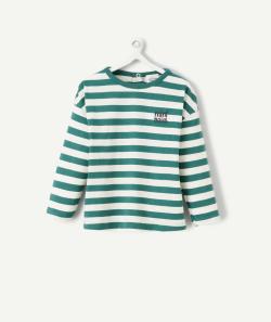 T-shirt manches longues bébé garçon en coton bio rayé vert - 6 M