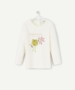 T-shirt bébé fille en coton bio écru motif grenouille - 3 M