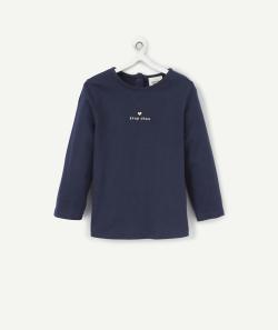 T-shirt bébé fille bleu marine avec message pailleté en coton bio - 12 M