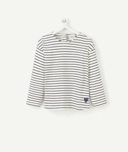T-shirt bébé fille en coton bio marinière bleu avec coeur brodé - 12 M