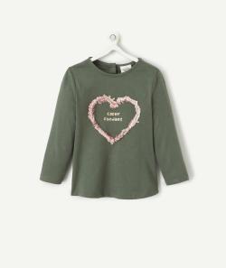 T-shirt bébé fille en coton bio vert avec coeur en relief et message - 24 M