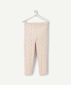 Legging côtelé bébé fille rose en coton bio avec imprimé coeurs - 1 M
