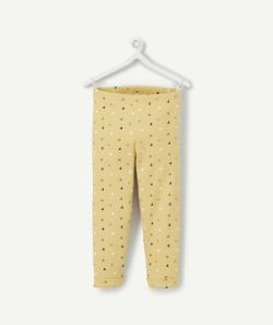 Legging côtelé fille en coton bio jaune imprimé coeurs - 24 M