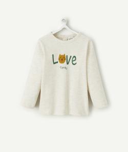 T-shirt bébé garçon en coton bio gris chiné avec chat - 1 M