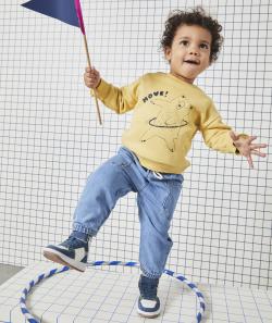 Pantalon droit bébé garçon en denim low impact avec cordons - 9 M
