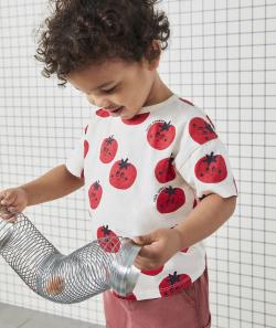 T-shirt bébé garçon en coton bio écru imprimé tomates - 6 M