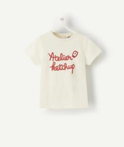 T-shirt bébé garçon en coton bio écru message ketchup - 6 M