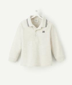 Polo bébé garçon en coton bio gris chiné avec message - 3 M
