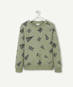 Sweat garçon en fibres recyclées kaki imprimé drapeaux - 8 A