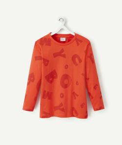 T-shirt garçon en coton bio rouge imprimé avec lettres - 6 A