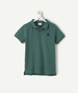 Polo garçon en coton vert sapin avec broderie - 2-3 A