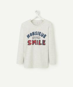 T-shirt garçon en coton bio gris avec message smile - 8 A