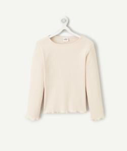 T-shirt manches longues fille en coton bio rose côtelé - 8 A