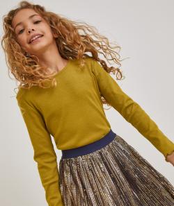 T-shirt manches longues fille en coton bio jaune côtelé - 6 A