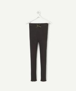 Legging côtelé fille en coton bio noir avec noeud couleur dorée - 6 A