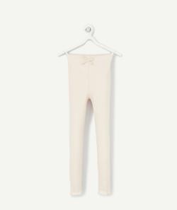 Legging côtelé fille en coton bio rose pâle avec noeud couleur dorée - 14 A