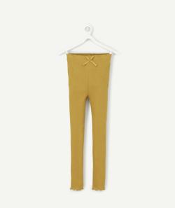 Legging côtelé fille en coton bio vert olive avec noeud couleur dorée - 5 A