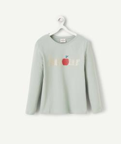 T-shirt fille en coton bio vert et message pailleté - 6 A