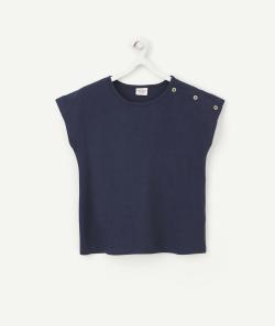 T-shirt fille bleu marine en coton bio avec boutons pailletés - 6 A