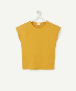 T-shirt fille en coton bio jaune avec boutons pailletés - 4 A