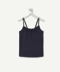 T-shirt à bretelles fille en coton bio bleu marine - 5 A