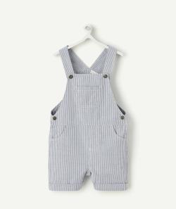 Salopette bébé garçon en coton bleu à rayures blanches - 18 M