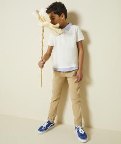 Pantalon chino garçon en fibres recyclées beige - 7 A