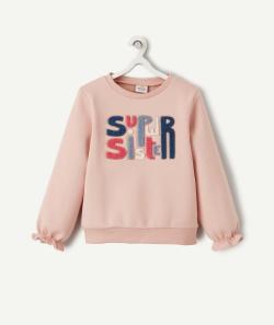 Sweat fille en fibres recyclées rose et message super sister - 5 A