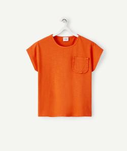 T-shirt fille rouge en coton bio avec poche - 6 A